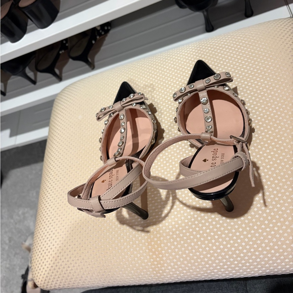 Kate Spade Black and Beige Studded Heels